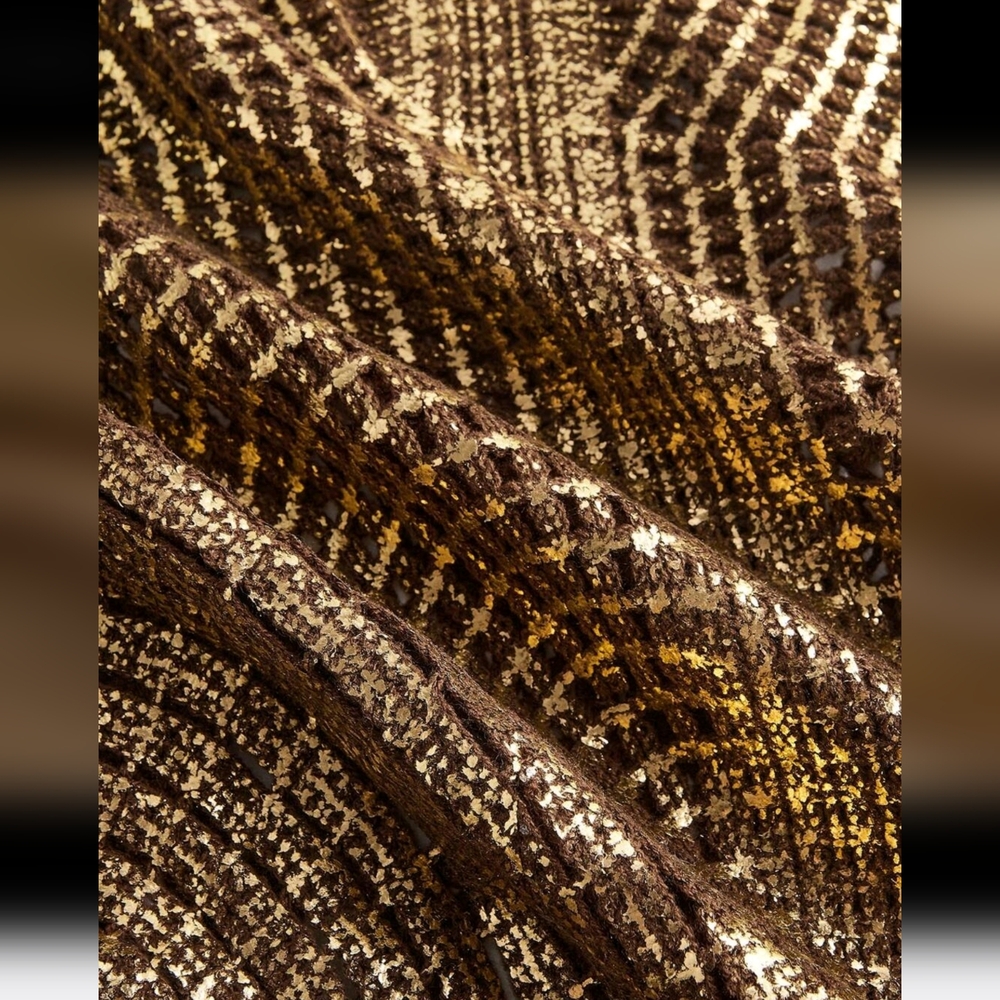 Elegant Knotted Crochet Lace Overlay Embroidered Golden Foil A-Line Skirt - Picture 11 of 12